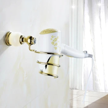 

Antique Golden Copper Jade Hair Dryer Holder European Marble Base Hair Dryer Rack Polished Wall Mount Bathroom Accessories Ml7