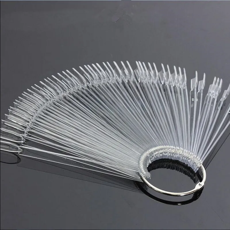 

50PCS False Nail Tips Fan shaped Fake Nail Art Tips Polish UV Gel Sticker Decoration Display Stick Gel Salon Tool Clear Natural