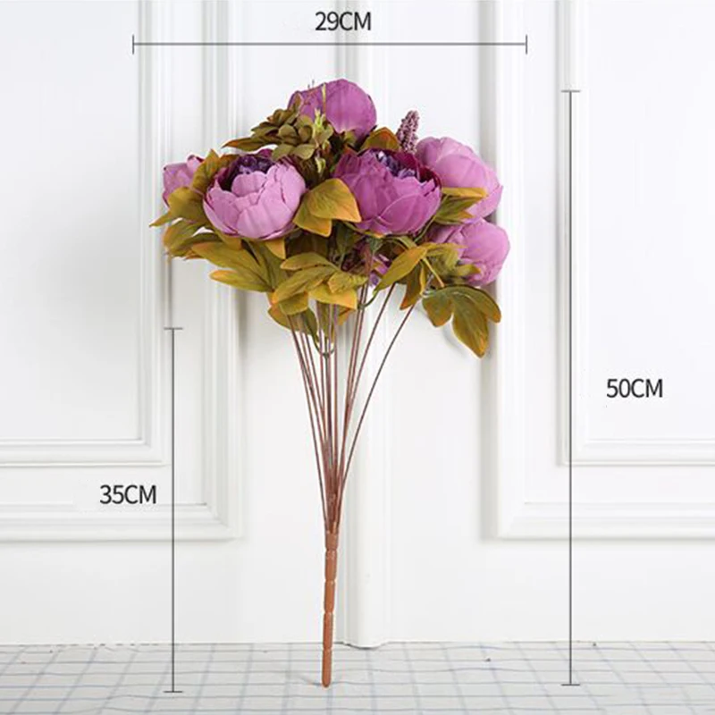 yumai 50см ретро шелковый пион букет искусственных цветов 13 голов поддельные цветы