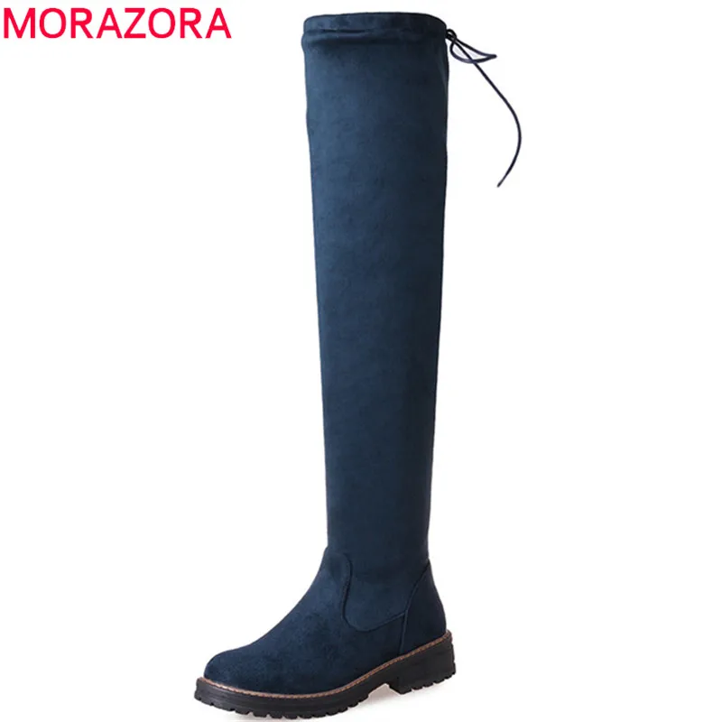 MORAZORA/2020 г. Новое поступление Сапоги выше колена женские сапоги из флока осень