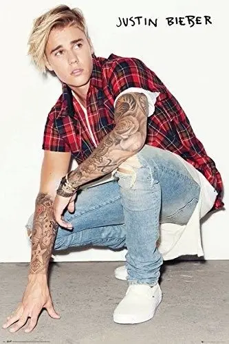 Home Decor Justin Bieber Music Crouching & Tattoos-Silk Art Poster Wall Sicker Decoration Gift
