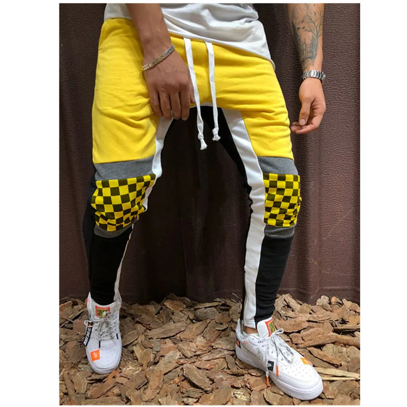 Уличные мужские повседневные спортивные штаны, черные и белые модные спортивные штаны в стиле хип-хоп, Мужские штаны для бега с коллажем - Цвет: yellow