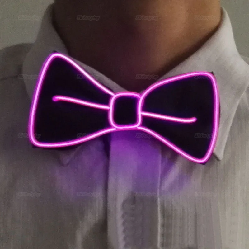 Модный мужской светодиодный галстук на проволоке, светящийся Неоновый мигающий светильник, галстук-бабочка для клуба, косплей, вечеринка, украшение, Рождество, Navidad - Цвет: Pink