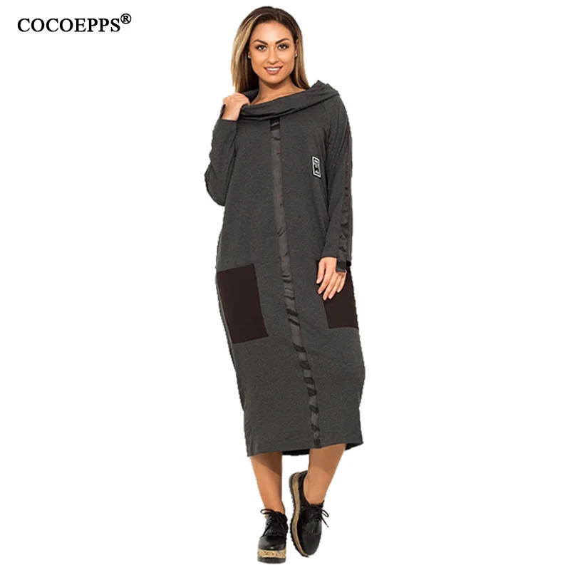 COCOEPPS Повседневное платье 5XL 6XL Плюс Размер Осенняя женская одежда большого