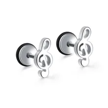 Wholesale Men Punk Earring Body Piercing Jewelry Hip Hop Music Stainless Steel Note Stud Earrings