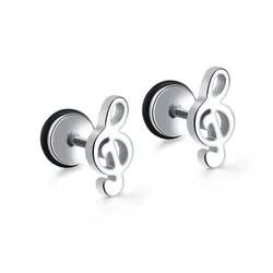 Wholesale Men Punk Earring Body Piercing Jewelry Hip Hop Music Stainless Steel Note Stud Earrings