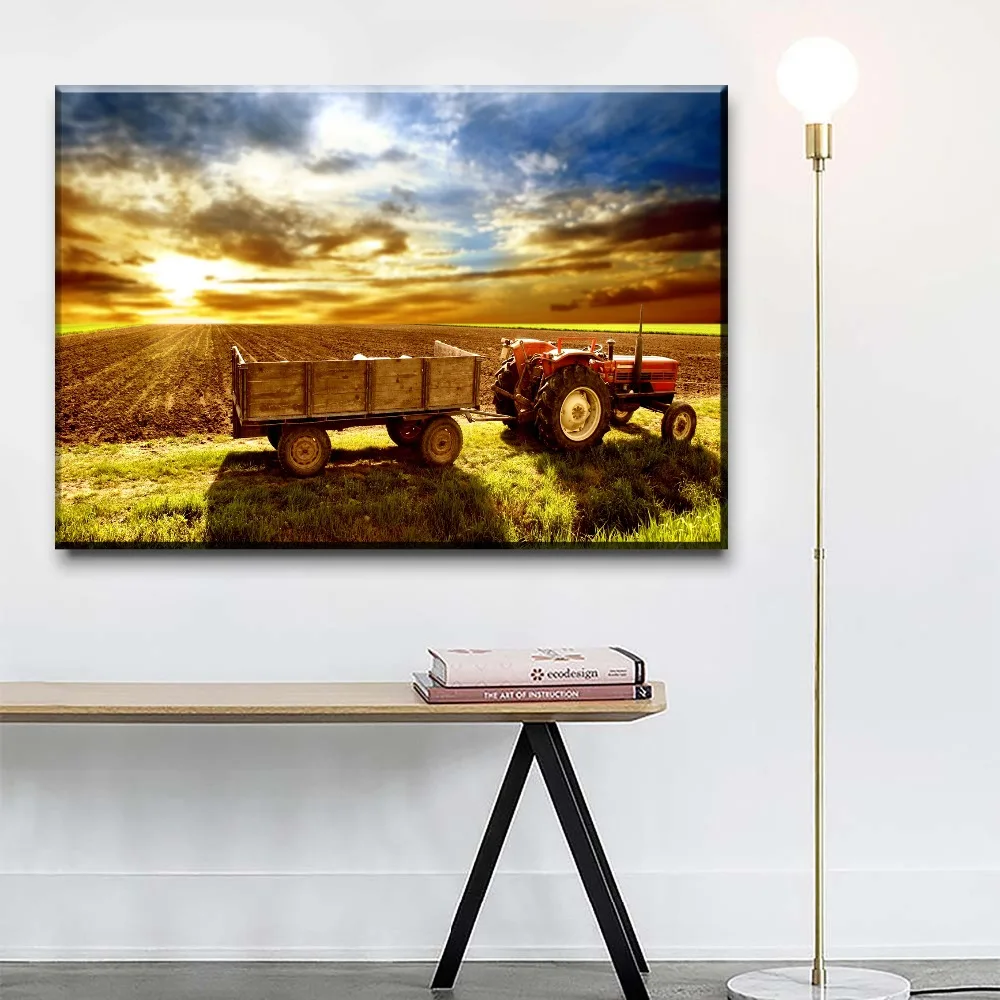 

On The Wall Decorative Pictures 1 Panel Modern Artwork Sun Landscape Sky Cloud Tractor Vehicles Posters On Canvas Printing Type