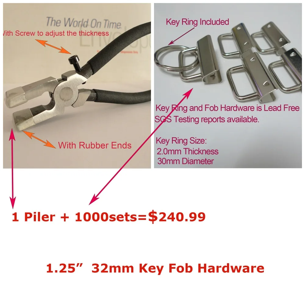 

1 Key Fob Hardware Plier + 1000sets 32mm SILVER Color Key Fob Hardware Combo Package