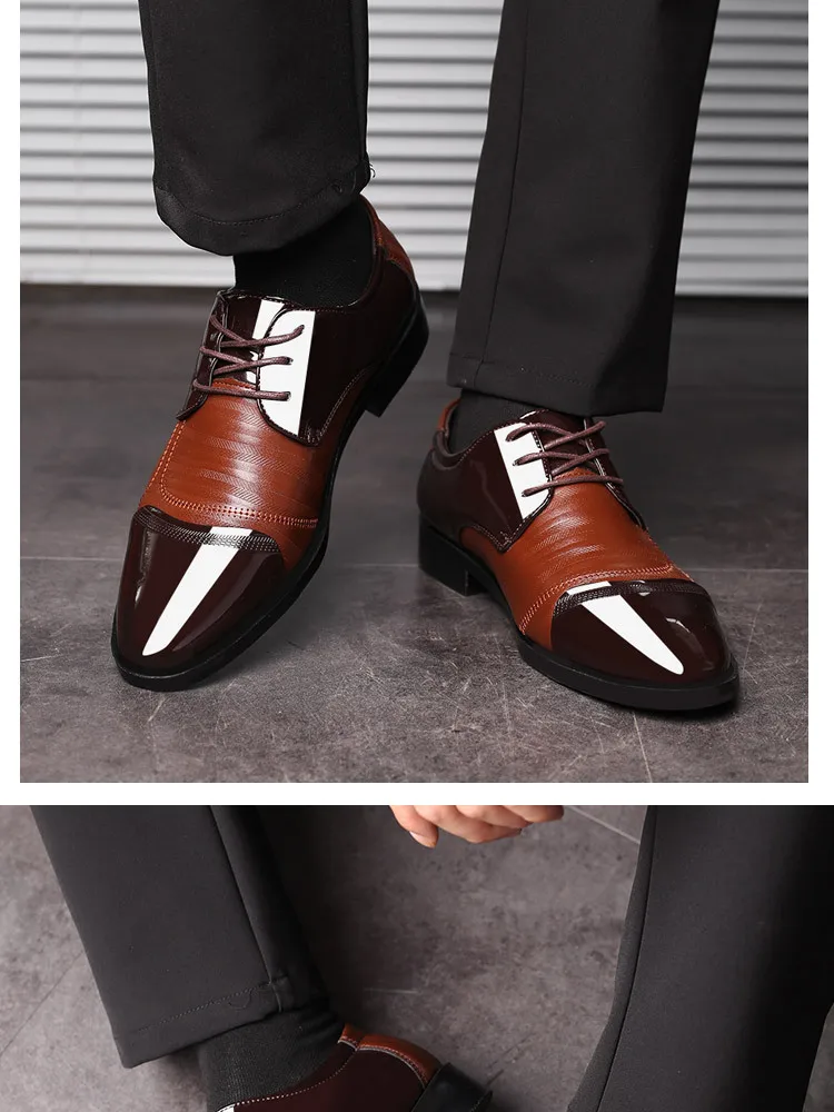 Men Lace-Up Dress Shoes Luxury Classic Business Mens Patent Leather Shoes Formal Wedding Office Oxfords Shoes Zapatos De Hombre