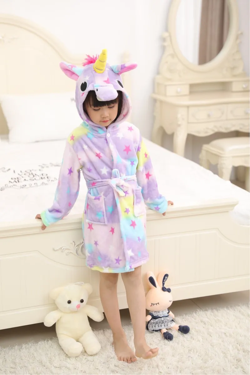 Children Bathrobes Clothes Kids Baby Flannel Robes Girls Cartoon Pajamas Boys Animal Hooded Home Wear Nightgowns Kids Sleepwear