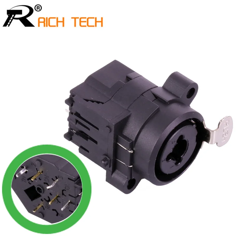 

1pc 6PIN Straight XLR Connector Dual Functions 3Pin XLR Female Jack Socket Panel Mount+Audio Jack 6.35mm Female Powercon Jack
