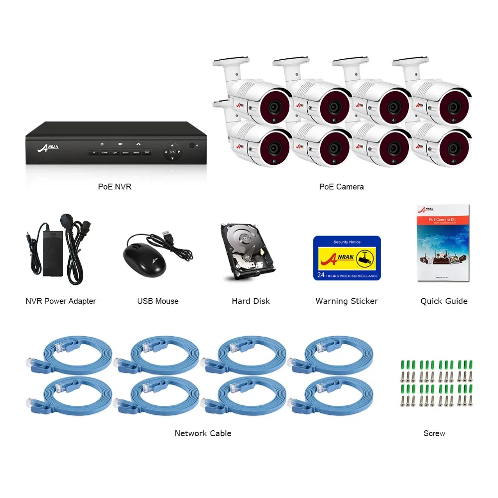 ANRAN P2P Plug and Play 1080P HD 8 каналов POE NVR 36 IR для повседневной носки улицы