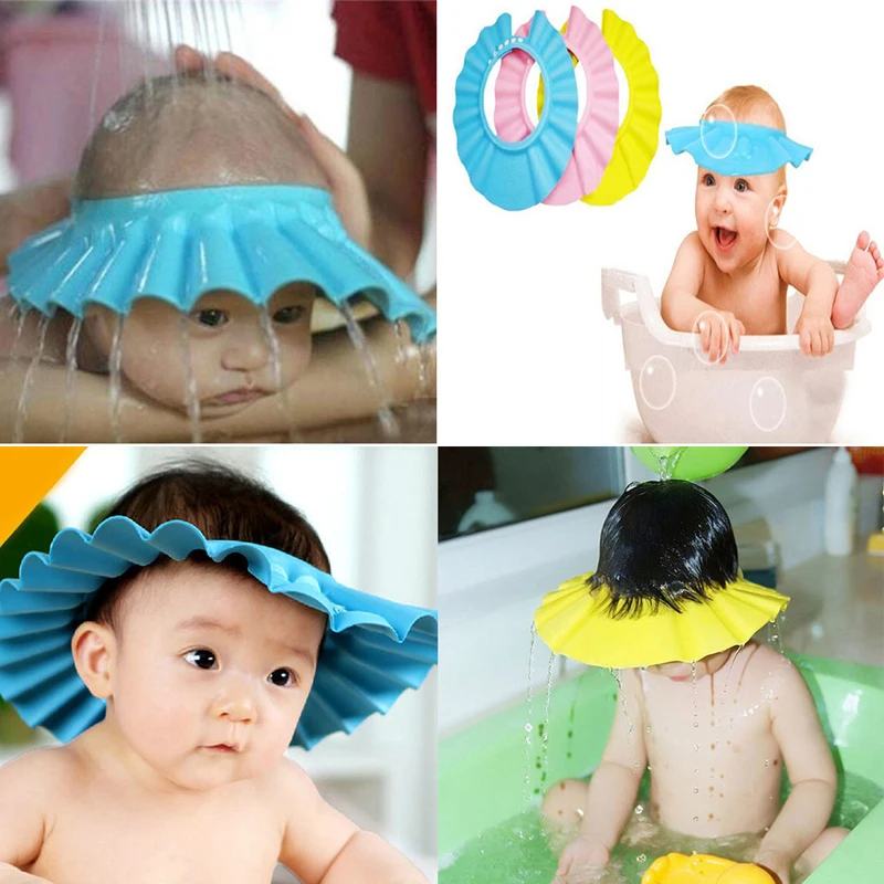 Adjustable Baby Shower Cap Waterproof Safe Kids Bath EVA Hat Eyes