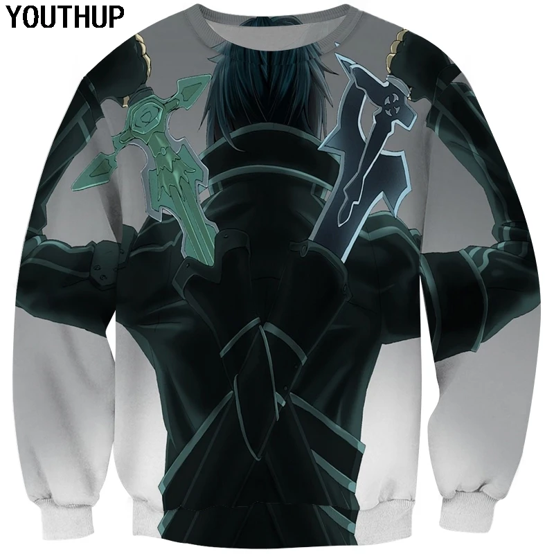 YOUTHUP 2020 новый дизайн аниме толстовки мужские 3d меч искусство онлайн принт