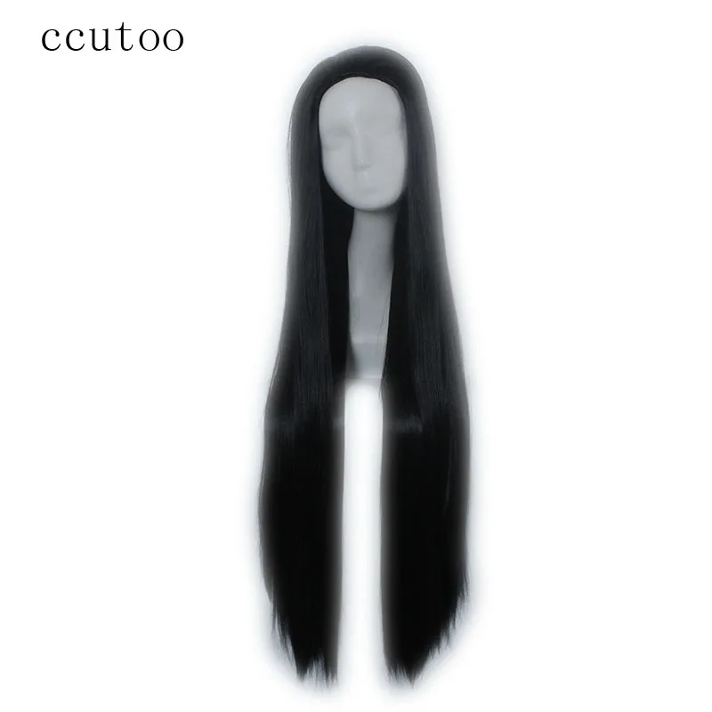 

ccutoo Beauty tips 100cm long Black Straight ancient maple Widow's peak Synthetic Hair Cosplay Wig Halloween Party Wigs