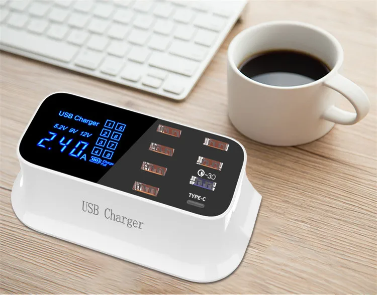 Quick Charge 3.0 Smart USB Type C Charger Station Led Display Fast Charging Power Adapter Desktop Strip Mobile Phone USB Charger