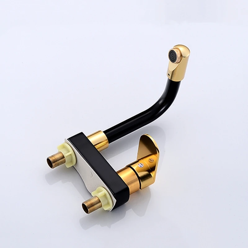 1pc Space Aluminum Basin Hot and Cold Water Faucet Double Hole Three-hole Deck iInstallation 360 Rotating Basin Tap Splash