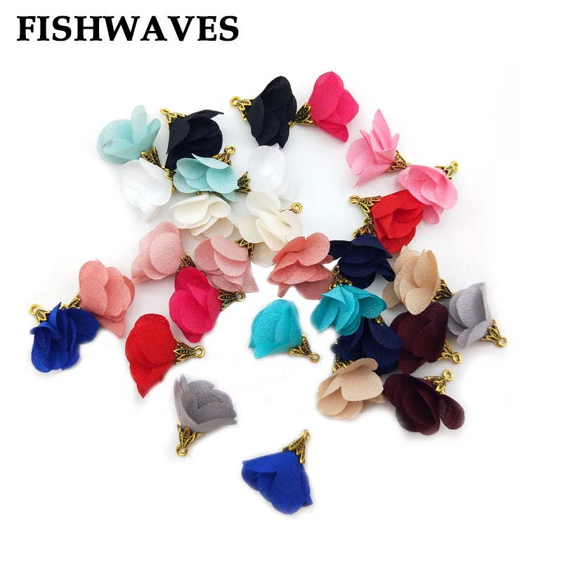 FISHWAVES 10pcs Mix Color Silk Satin Fabric Flower Tassel With Gold Color Cap Pendant For DIY Jewelry Making Accessories FISHWAVES 10pcs Mix Color Silk Satin Fabric Flower Tassel With Gold Color Cap Pendant For DIY Jewelry Making Accessories