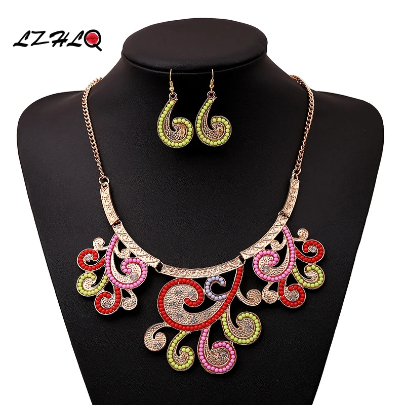 LZHLQ Bohemian Colorful Bead Necklace Fashion Metal Wholesale Women