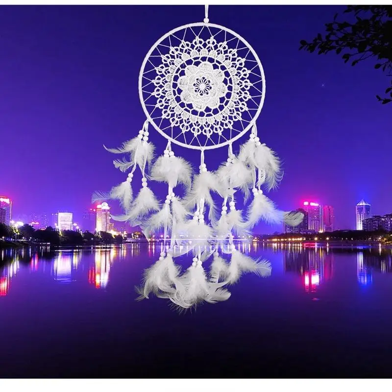 Saideng Dream Catcher круговой Чистая с белым перьями стене висит автомобиль Декор подарок