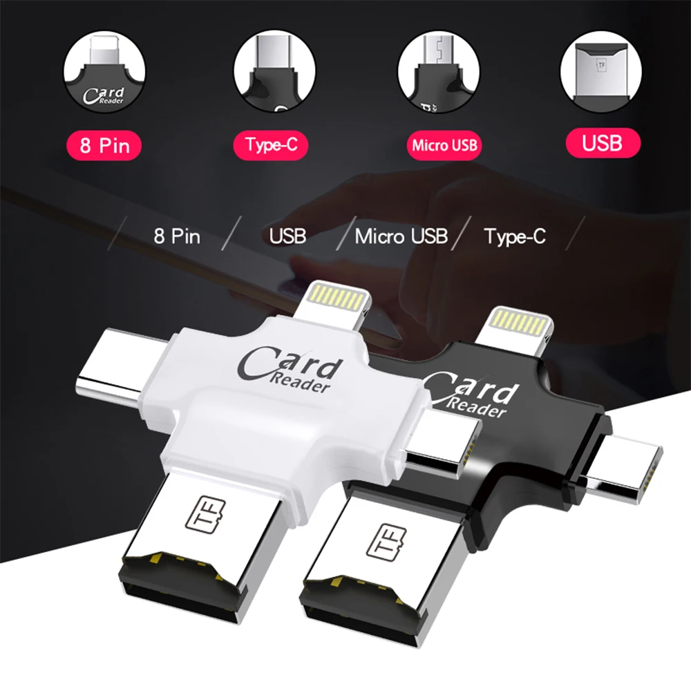 4 in 1 Card Reader Type C Micro USB Adapter TF Micro SD Card Reader for 2