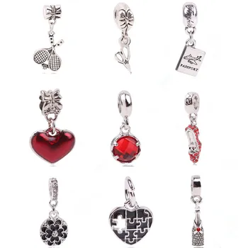 

Ranqin Silver Color Original European Tennis Racket Passport Jigsaw Love Series Pendant Fit Brand Charms Bracelets DIY Women J