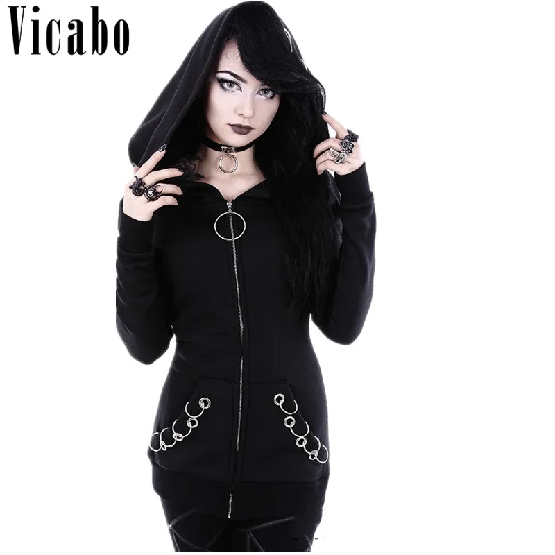 punk zipper chain pocket sweatshirt dress
