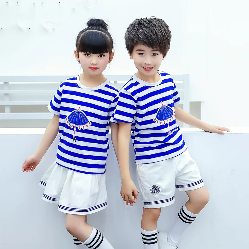 

Kindergarten Summer School Clothing Primary School Uniforms Blue Striped Class Clothing Children's Day Performance Clothing