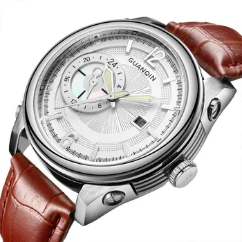 

Mens Watches Top Brand Luxury GUANQIN Quartz Watch Men Sport Waterproof Big Dial Leather Wristwatch