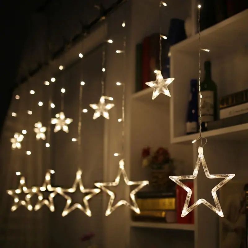 

Window Curtain 138 LED Lights String 12 Stars EU Plug 8 Flashing Modes Bedroom Ornament Wedding Birthday Christmas Party Decor