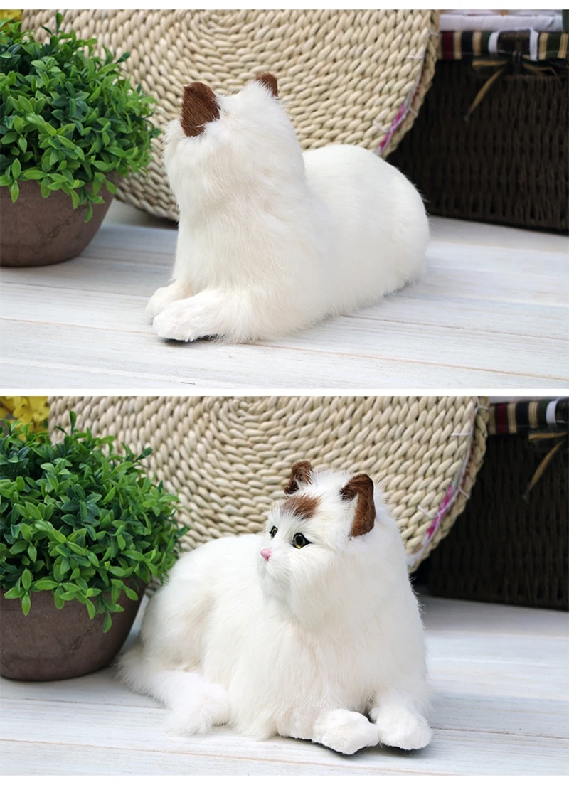 Dorimytrader lifelike animal lying cat plush toy soft simulation cats pet doll decoration for car kids gift 18X31cm DY80028 (5)