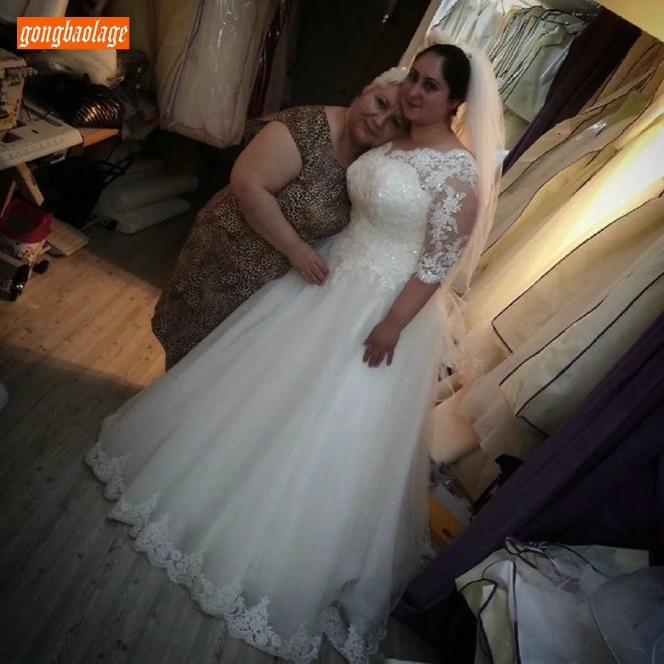 

On Sale Customized White Wedding Dress Half Sleeve A Line Long Bridal Dresses Elegant Tulle Lace Appliqued Ivory Wedding Gowns