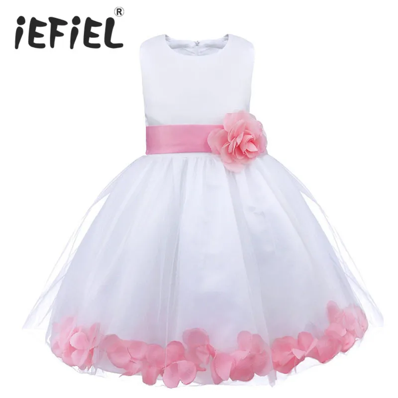 Детское платье с цветочным узором для маленьких девочек; детское элегантное платье подружки невесты с лепестками для малышей; Пышные свадебные торжественные Вечерние платья из тюля