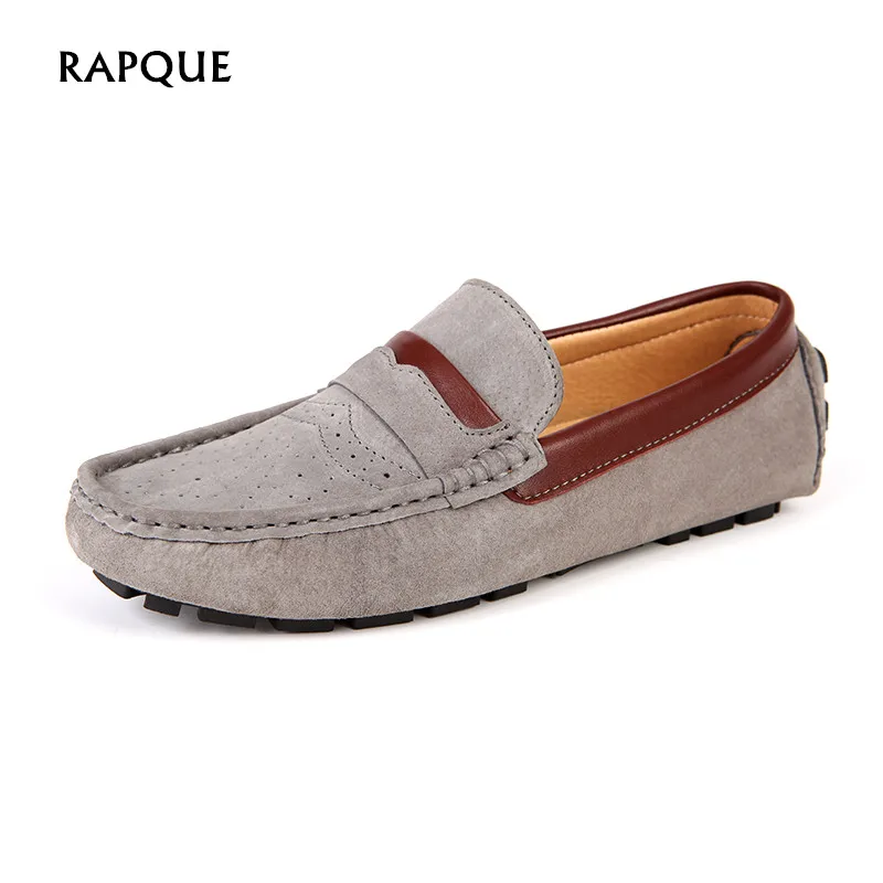 

Loafers men casual shoes leather cow suede Article color roll sneakers Holes Breathable driving shoes non-slip RAPQUE