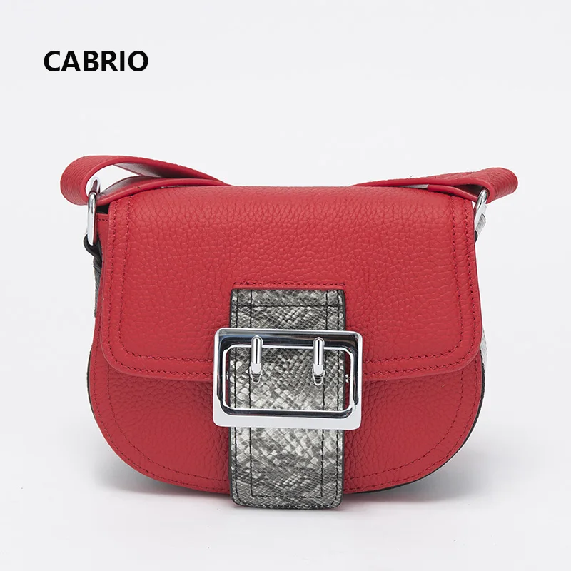 

CABRIO Fashion Women Flap Messenger Bags Genuine Leather Crossbody bags Serpentine Matel Hasp Ladies Small Bags Wide Straps