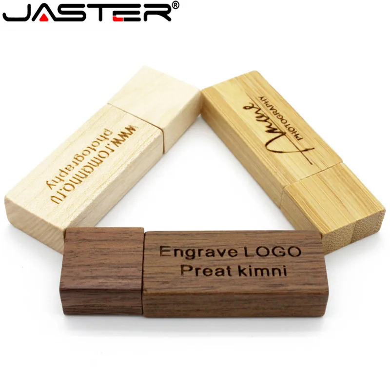 

JASTER LOGO custom wooden rectangular pen drive pendrive2.0 4GB 8GB 16GB 32GB 64GB U disk wedding gift business free shipping