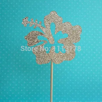 

glitter Tropical Hibiscus Flower cupcake topper bridal shower birthday food Picks wedding party cake topper decorations