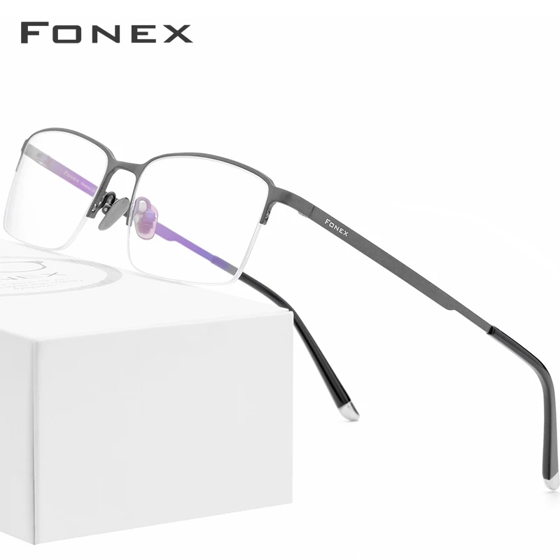 

Pure Titanium Glasses Frame Men Square Eyewear 2019 New Semi Rimless Half Myopia Optical Prescription Eyeglasses Frame 8503