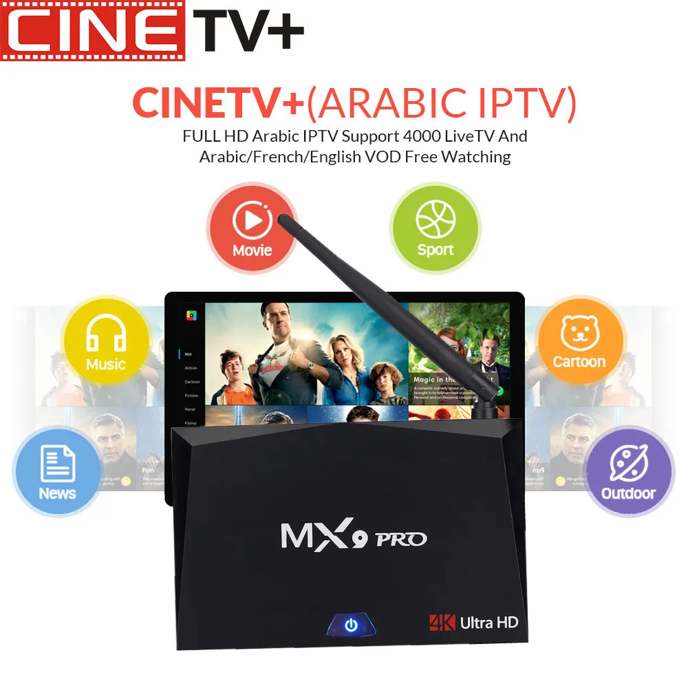 

MX9 Pro CINETV IPTV box 2g16g French Arabic EXYU Europe IPTV 2018 android m3u enigma2 mag250 avaliable box with remote control
