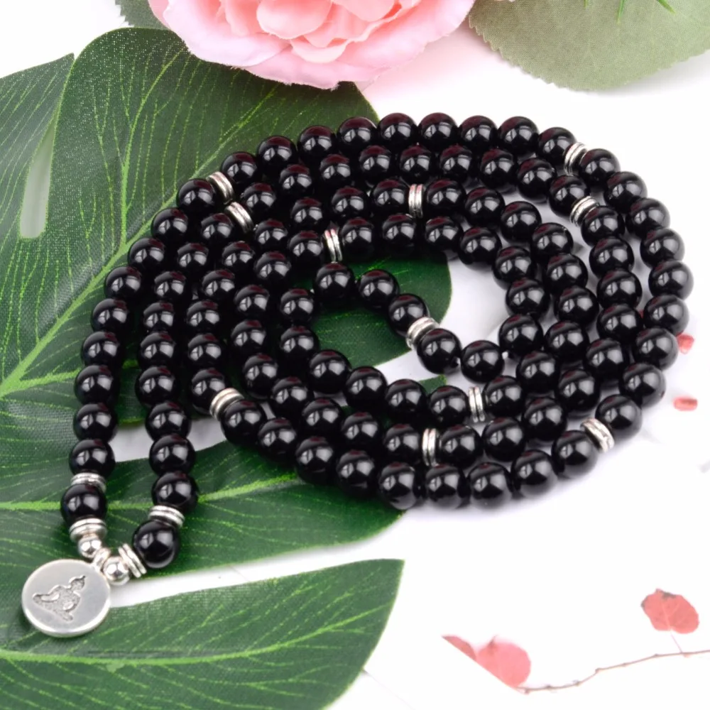 108pcs Mala Beads Bracelets Natural Black Agates Buddha Charm Bracelets For Women Men Yoga Meditation Jewelry Dropshipping Fashion Jewelry