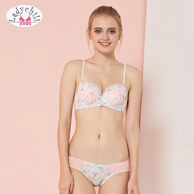 Ladychili Chiffon Eiffel Tower Print Young Junior Girl Matching Bra Set