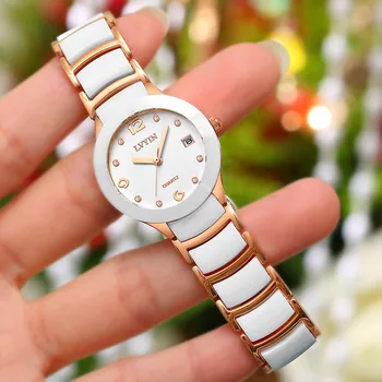 

luxury ladies clocks lvyin brand women watches waterproof quartz ceramic black white woman watch