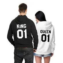 Новые женские толстовки с принтом QUEEN 01 KING 01 Lovers толстовки и свитшоты повседневные худи на выходные хлопковые махровое худи