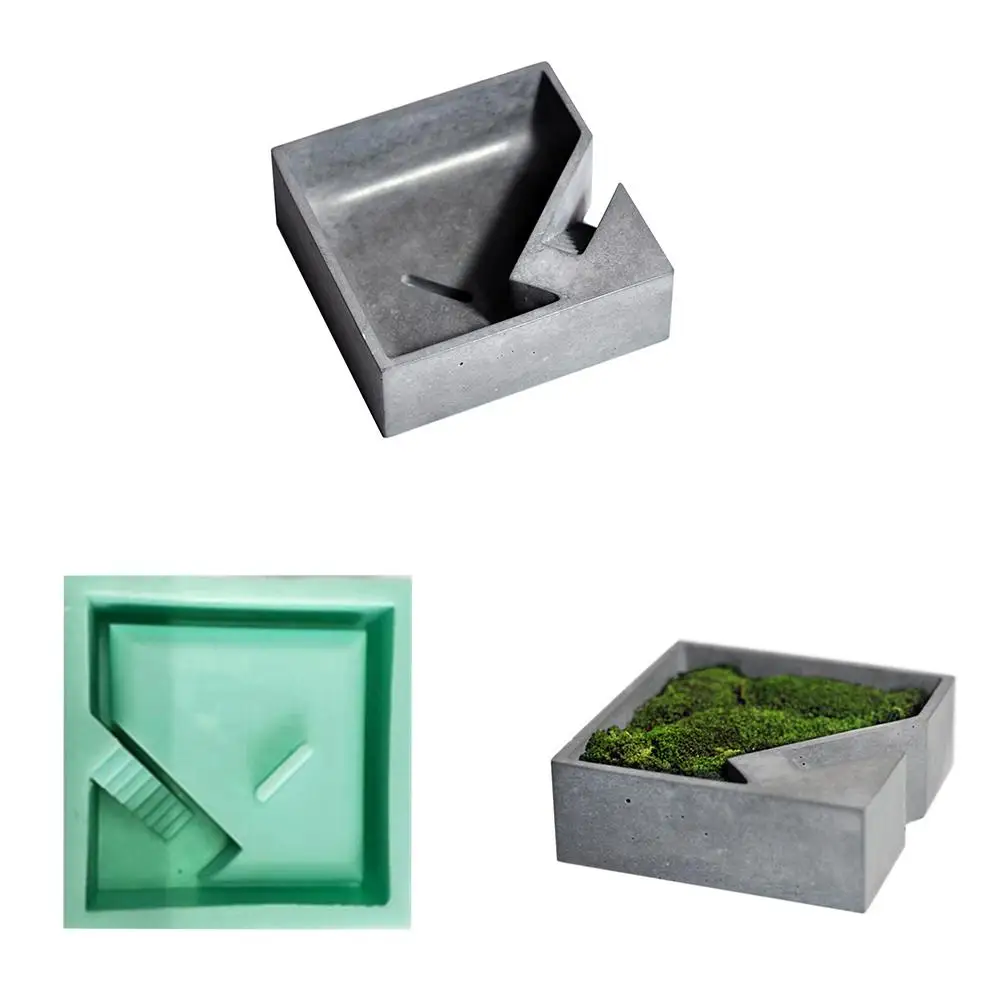 

Cement Vase Silicone Mould Home Decoration Craft DIY Handmade Concrete Square with Stairs Flower Desktop Moss Bonsai Cement Mold