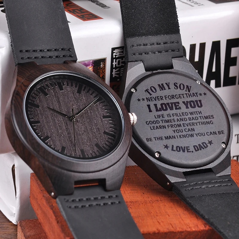 Beste Gegraveerd Hout Horloges voor Mannen Gepersonaliseerde Familie Anniversary Gift voor Zoon Afstuderen Gift
