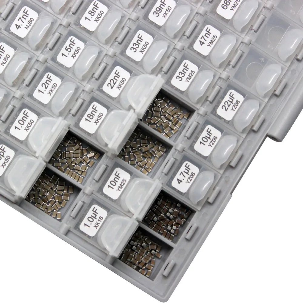 AideTek SMD 1206 커패시터 박스 키트 최대 22uF 89V x 50pcs X7R NPO 분산 모듬 커패시터 정리 스토리지 C1250