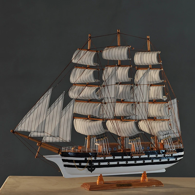 Goedkoop Mediterrane Zeilen Home Decoraties Ornamenten 60 cm Houten Ambachten Creatieve Handgemaakte Zeilboot Zeilen Houten Boot Handleiding Craft