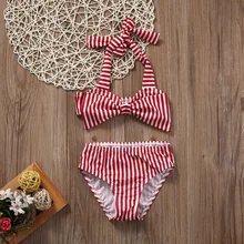 Летний купальный костюм для девочек; Милый милый полосатый купальник бикини; купальный костюм с бантом; пляжная одежда
