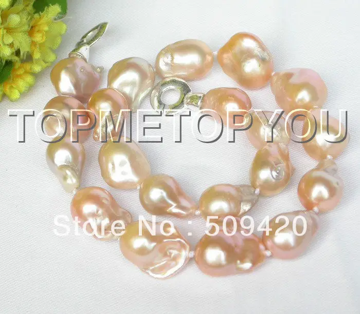 

~~ Free ShippingHUGE 18" natural pink Reborn keshi pearls necklace 925 silver clasp