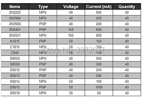 Transistor NPN PNP Variedade Pack Kit 40-160 V 50-600mA